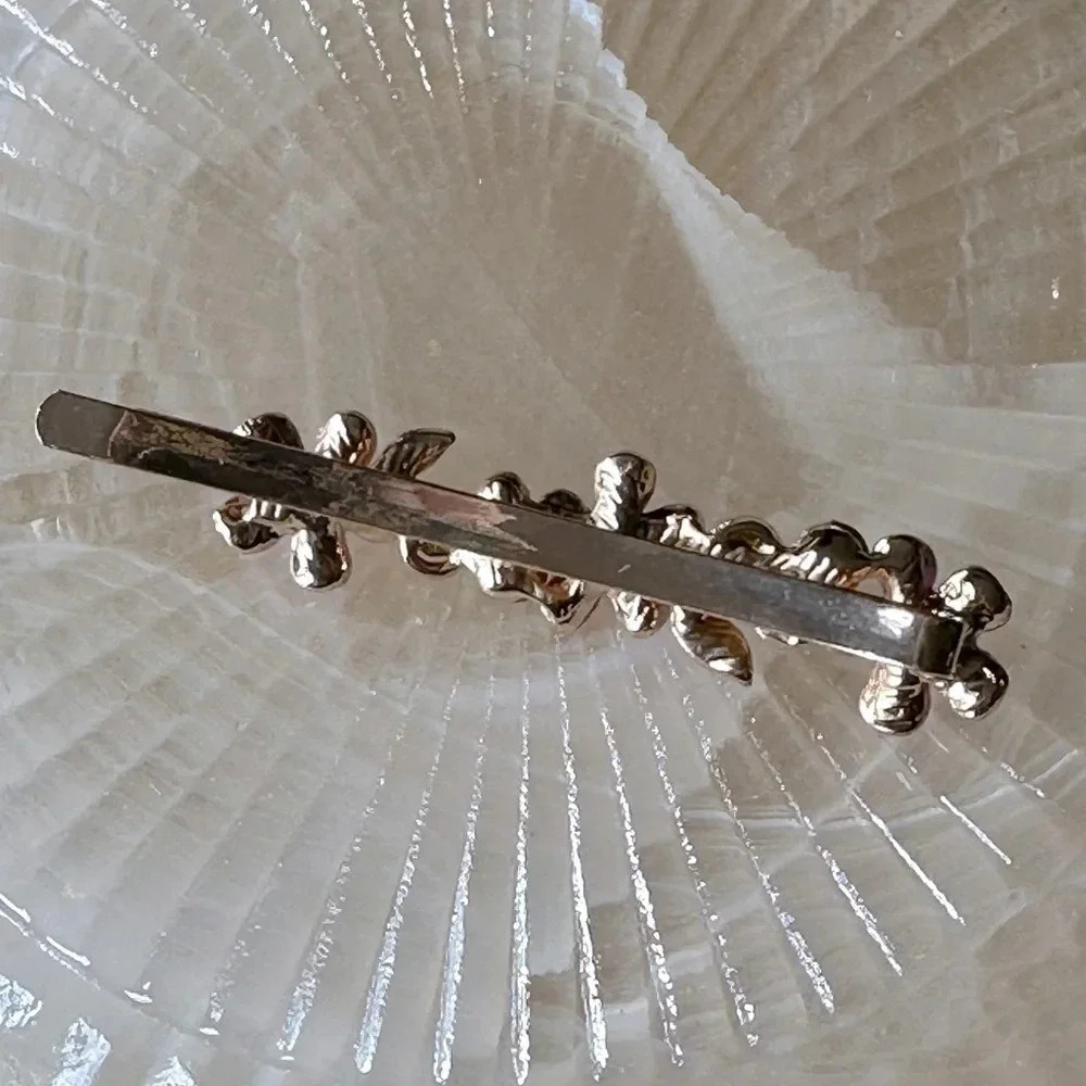 Pink Floral Romantic Gold Hair Pin w/ Crystal Rhinestones & Enamel - Picture 2 of 4